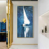 White Boat Sailing Hand Painted Decoracion Canvas Wall Art Decor