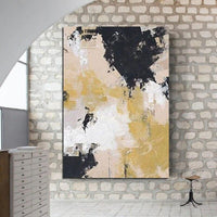 Hand Painted Oil Painting Yellow White Black Simple Abstract Paintings Canvas Art Room