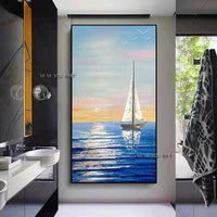 Sailboat Landscape Modern Hand Painted Abstract Wall Art Decorative Office