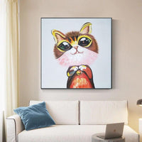 Hand Painted Cute Cat Animal Oil Painting Hand Painted Modern Canvas For Children Room