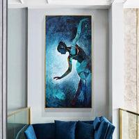 Hand-Painted Hand Painted Oil Painting Modern Impression Blue People Abstracts