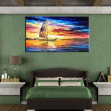 Hand Painted sunset boat Scenery On Canvas Wall Art picture for room Hand Painted home Decoration