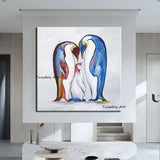 Hand Painted Oil Painting Animals Penguin family of three Modern Children