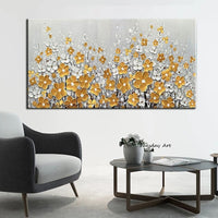 Handpainted Oil Painting Hand Painted Knife Yellow White Flowers Wall Art