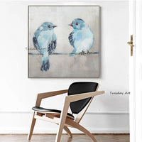 Hand Painted Blue Bird Minimalist Animal Canvas Oil Painting Scandinavian For Home Bedroom Decor