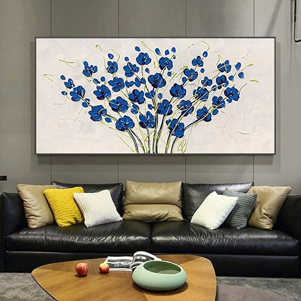 Handpainted Oil Painting Hand Painted Knife Blue Flower Abstract Modern on Canvas Art Canvas Painting For Bedroom Hotel