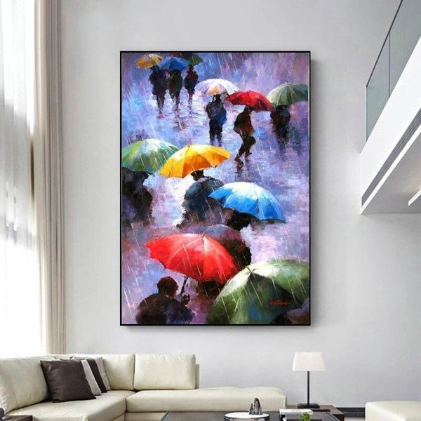 Abstract Hand Painted Oil Painting on Canvas Walking In The Rain Modern