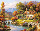 DIY Painting By Numbers House Scenery DIY Frame Pictures Mountain Lake On Canvas Home Decoration 60x75cm