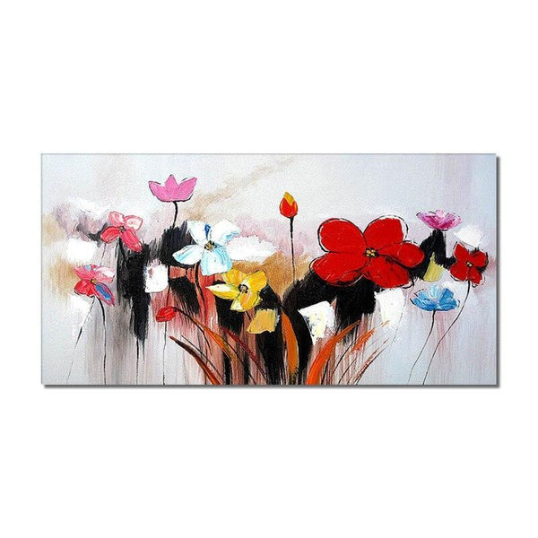 Abstract Colorful Flowers Hand Painted Oil Painting On Canvas Thick Knife Red Flower Painting