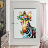 Hand Painted Oil Painting Animal Zebra Flower Abstract on Canvas Hand Painted Floral Painting