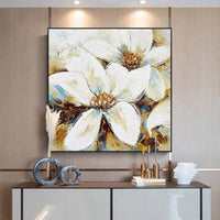 Hand Painted Modern Wall Art Beautiful Magnolia Flower Oil Painting Hand Painted White Flower Oil Painting