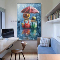 Hand Painted Graffiti Art Girl Boy Holding Umbrella Canvas Painting and Modern Home Wall Decor