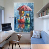 Hand Painted Graffiti Art Girl Boy Holding Umbrella Canvas Painting and Modern Home Wall Decor