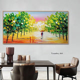 Hand Painted Oil Painting On Canvas Knife Landscape Tree People Palette 3D Modern Abstract Wall Art