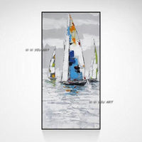 Hand Painted Abstract Wall Sailboat Seascape Minimalist Modern On Canvas Decorative For Living