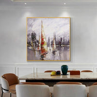 Hand Painted Oil Painting Modern Abstract Seascape Sailboats Hand Painted Canvas