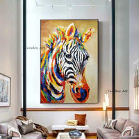 Hand Painted Wild Animal Zebra Graffiti Style Canvas Painting Modern Pop Art High Street Element Interior Decoration Painting