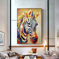 Hand Painted Wild Animal Zebra Graffiti Style Canvas Painting Modern Pop Art High Street Element Interior Painting