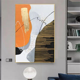 Hand Painted Oil Painting Abstract Modern Canvas Gold Lines Yellow Black Whites Bedroom Fashion