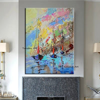 Hand Painted Oil Painting Classic Sailing Boat Impression Landscape Painting Vintage Home