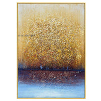 Hand Painted Abstract Canvas Golden Tree Minimalist Modern Office