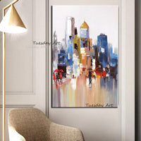 Hand Painted Rain City Building Oil Painting Landscape Wall Art Abstract On Canvas