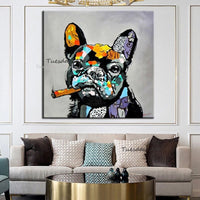 Hand Painted Oil Painting Modern Animal Smoking Dog Abstract Canvas Abstracts Decor