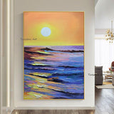 Gold Sunrise Seascape Oil Painting Modern Hand Painted Hand Painted Canvas Art Oil Painting For Home Wall