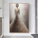 Hand Painted Abstract Art with Beautiful Girl in the wedding dress Canvas picture