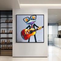 Hand Painted Frog Oil Paintings Modern Abstract Animals Of Wall Hangings Playing Piano Funny Playing Guitar Frog