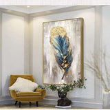 Handmade Modern Abstract Oil Painting Canvas Painting Golden feather (hand painted)