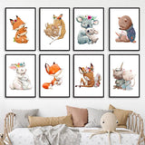 Kids Room Hug Rabbit Fox Deer Bear koala Cat Bunny Nursery Wall Art Baby Decor HQ Canvas Print