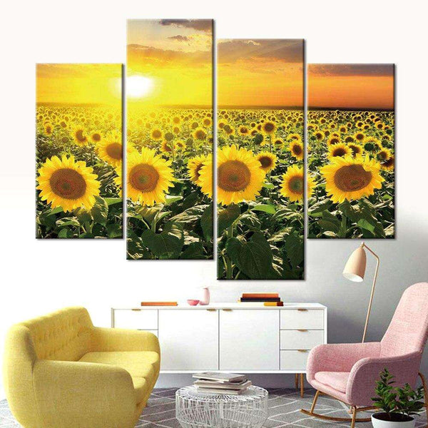 4 Panel Modern Abstract sunflower WITH FRAME HQ Canvas Print