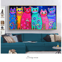 Colorful Cats HQ Canvas print Wall Art Graffiti Pop Art