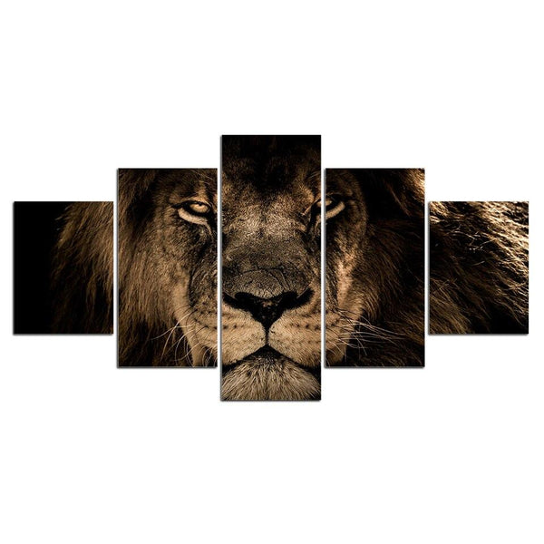 5 Panel Modular Pictures King Lion Animal painting Wall Art WITH FRAME HQ Canvas Print
