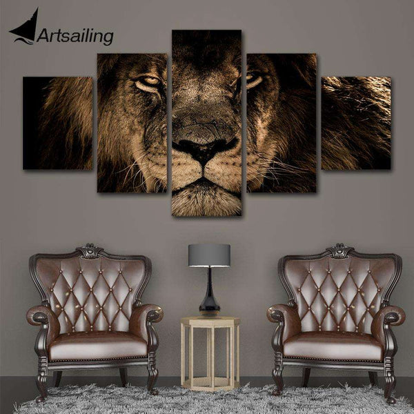 5 Panel Modular Pictures King Lion Animal painting Wall Art WITH FRAME HQ Canvas Print