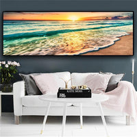 Natural Gold Beach Sunset Landscape Posters And Prints Canvas Painting Mediterran (Canvas Print)