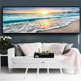 Natural Gold Beach Sunset Landscape Posters And Prints Canvas Painting Mediterran (Canvas Print)