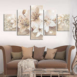 5 Panel Print Abstract Lily Flower Picture Home Decor WITH FRAME HQ Canvas Print