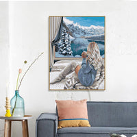 DIY Painting By Numbers Girl Figure Kits Acrylic Handpainted Painting By Numbers Snow Mountain Oil Painting On Canvas Decoration