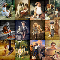 DIY 5D Diamond Painting Little Boy And Dog Full Square Drill Rhinestone Diamond Kid Mosaic Home Decor