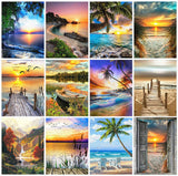 DIY Full Square Diamond Painting Sunset Waterfall 5D DIY Diamond Mosaic Landscape Art Kits Home Decoration