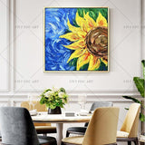 Skill Artist High Quality Good Texture Knife Flower Picture Handmade Sunflowers Oil Painting