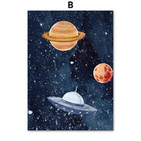 Kids Room Space Astronaut Planet Rocket Earth UFO Nursery Wall Art Decor HQ Canvas Print