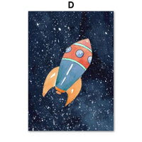 Kids Room Space Astronaut Planet Rocket Earth UFO Nursery Wall Art Decor HQ Canvas Print