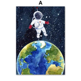 Kids Room Space Astronaut Planet Rocket Earth UFO Nursery Wall Art Decor HQ Canvas Print