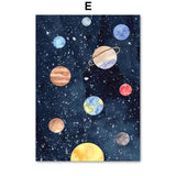 Kids Room Space Astronaut Planet Rocket Earth UFO Nursery Wall Art Decor HQ Canvas Print