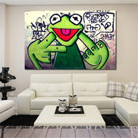 Street Graffiti Art Frog Kermit Finger Oil HQ Canvas Print Wall Art