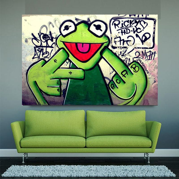 Street Graffiti Art Frog Kermit Finger Oil HQ Canvas Print Wall Art