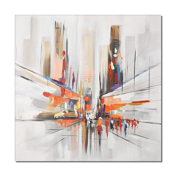 Abstract City Building Street People Oil Painting Hand Painted On Canvas Decorative Modern